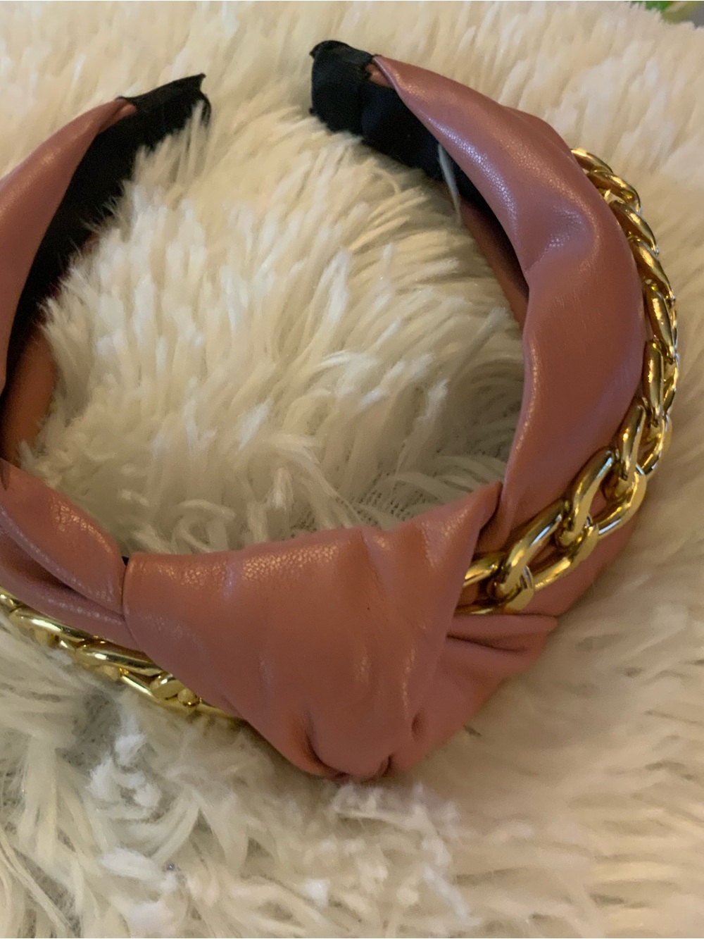 Rose Blush Padded Headband with Gold Chain Trim